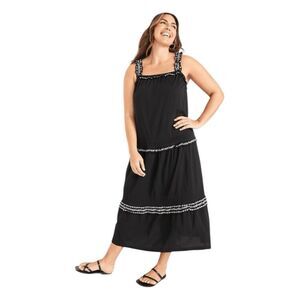 Old Navy Embroidered Sundress Tiered Midi Dress Black M